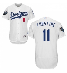 Mens Majestic Los Angeles Dodgers 11 Logan Forsythe White Home Flex Base Authentic Collection 2018 World Series Jersey