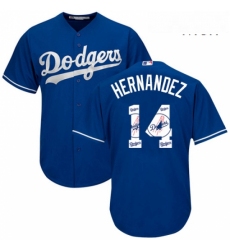 Mens Majestic Los Angeles Dodgers 14 Enrique Hernandez Authentic Royal Blue Team Logo Fashion Cool Base MLB Jersey