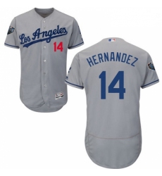 Mens Majestic Los Angeles Dodgers 14 Enrique Hernandez Grey Road Flex Base Authentic Collection 2018 World Series Jersey