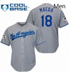 Mens Majestic Los Angeles Dodgers 18 Kenta Maeda Replica Grey Road 2017 World Series Bound Cool Base MLB Jersey