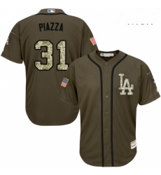 Mens Majestic Los Angeles Dodgers 31 Mike Piazza Authentic Green Salute to Service MLB Jersey