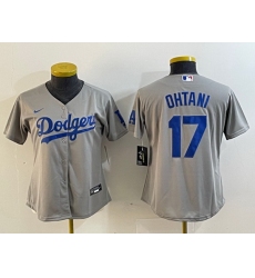 Women Los Angeles Dodgers 17 Shohei Ohtani Grey Stitched Jersey 28Run Small 29