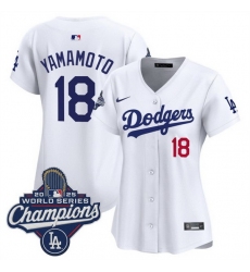 Women Los Angeles Dodgers 18 Yoshinobu Yamamoto White 2025 World Series Champions Home Cool Base Stitched Baseball Jersey Women Los Angeles Dodgers 18 Yoshinobu Yamamoto White 2025 World Series Champions Home Cool Base Stitched Baseball Jersey