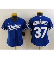 Women Los Angeles Dodgers 37 Teoscar Hern E1ndez Blue Stitched Jersey