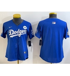 Women Los Angeles Dodgers Blank Blue 2024 World Series With No  34 Patch Home Limited Stitched Baseball Jersey  5