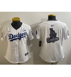 Women Los Angeles Dodgers Blank White 2024 World Series With No  34 Patch Home Limited Stitched Baseball Jersey  6