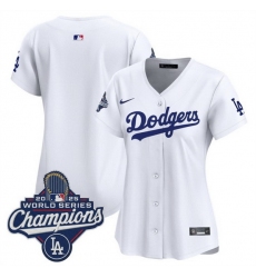 Women Los Angeles Dodgers Blank White 2025 World Series Champions Home Cool Base Stitched Baseball Jersey 