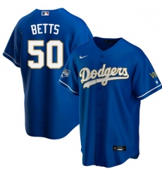 Women Los Angeles Dodgers Mookie Betts 50 Championship Gold Trim Blue Limited All Stitched Cool Base Jersey