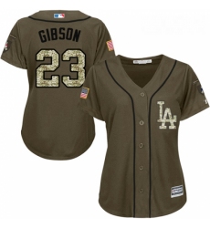 Womens Majestic Los Angeles Dodgers 23 Kirk Gibson Replica Green Salute to Service MLB Jersey