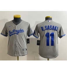 Youth Los Angeles Dodgers 11 Roki Sasaki Grey Cool Base Stitched Baseball Jersey