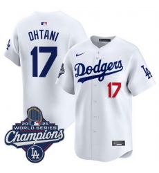 Youth Los Angeles Dodgers 17 Shohei Ohtani White 2025 World Series Champions Patch Home Limited Stitched Baseball Jersey