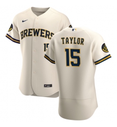 Men Milwaukee Brewers 15 Tyrone Taylor Men Nike Cream Home 2020 Flex Base Player MLB Jersey