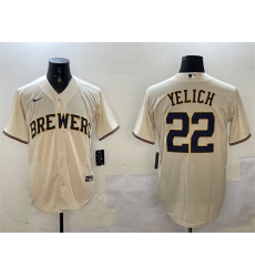 Men Milwaukee Brewers 22 Christian Yelich Cream Cool Base Stitched Jersey