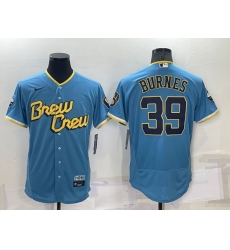 Men Milwaukee Brewers 39 Corbin Burnes 2022 Powder Blue City Connect Flex Base Stitched Jersey