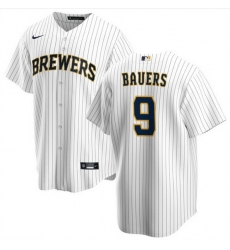 Men Milwaukee Brewers 9 Jake Bauers White Cool Base Stitched Jersey