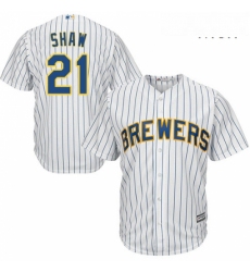 Mens Majestic Milwaukee Brewers 21 Travis Shaw Replica White Alternate Cool Base MLB Jersey