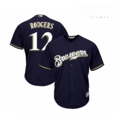 Mens Milwaukee Brewers 12 Aaron Rodgers Replica Navy Blue Alternate Cool Base Baseball Jersey 