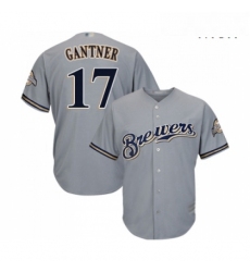 Mens Milwaukee Brewers 17 Jim Gantner Replica Grey Road Cool Base Baseball Jersey 