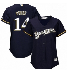 Womens Majestic Milwaukee Brewers 14 Hernan Perez Replica White Alternate Cool Base MLB Jersey 