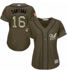 Womens Majestic Milwaukee Brewers 16 Domingo Santana Authentic Green Salute to Service MLB Jersey 