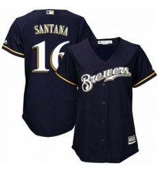 Womens Majestic Milwaukee Brewers 16 Domingo Santana Authentic White Alternate Cool Base MLB Jersey 