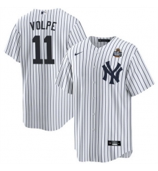 Men New York Yankees 11 Anthony Volpe White 2024 World Series With Name Cool Base Stitched Baseball Jersey