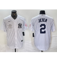 Men New York Yankees 2 Derek Jeter White Cool Base Stitched Baseball Jersey