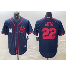 Men New York Yankees 22 Juan Soto Navy Cool Base Stitched Baseball Jersey 1