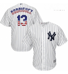 Mens Majestic New York Yankees 13 Alex Rodriguez Authentic White USA Flag Fashion MLB Jersey