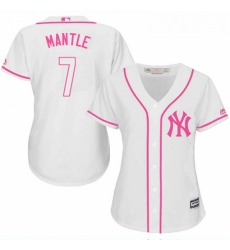 Womens Majestic New York Yankees 7 Mickey Mantle Replica White Fashion Cool Base MLB Jersey