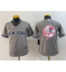 Youth New York Yankees Gray Team Big Logo Cool Base Stitched Baseball Jersey 5