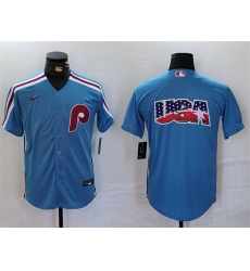 Men Philadelphia Phillies Team Big Logo Blue Cool Base Stitched Jersey