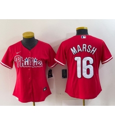 Women Philadelphia Phillies 16 Brandon Marsh Red Stitched Baseball Jersey