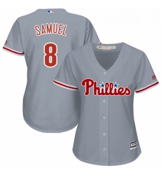 Womens Majestic Philadelphia Phillies 8 Juan Samuel Authentic Grey Road Cool Base MLB Jersey