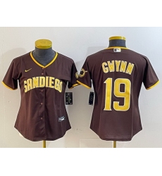 Women San Diego Padres 19 Tony Gwynn Brown Stitched Baseball Jersey 