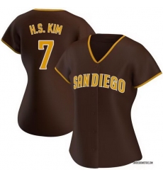 Women San Diego Padres 7 Ha Seong Kim White Stitched Brown Jersey