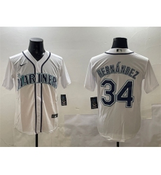 Men Seattle Mariners 34 F E9lix Hernandez White Cool Base Stitched Baseball Jersey