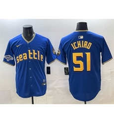 Men Seattle Mariners 51 Ichiro Suzuki Royal With 2025 AL West Division Champions Patch Limited Stitched jersey