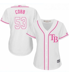 Womens Majestic Tampa Bay Rays 53 Alex Cobb Replica White Fashion Cool Base MLB Jersey