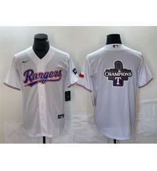 Men Texas Rangers White 2023 World Series Champions Big Logo With Patch Cool Base Stitched Baseball Jerseys