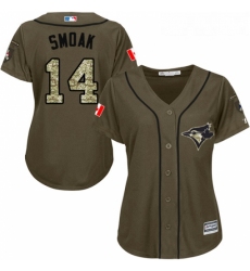 Womens Majestic Toronto Blue Jays 14 Justin Smoak Replica Green Salute to Service MLB Jersey