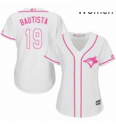 Womens Majestic Toronto Blue Jays 19 Jose Bautista Replica White Fashion Cool Base MLB Jersey