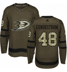 Youth Adidas Anaheim Ducks 48 Isac Lundestrom Authentic Green Salute to Service NHL Jersey 