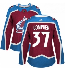 Womens Adidas Colorado Avalanche 37 JT Compher Premier Burgundy Red Home NHL Jersey 