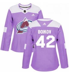 Womens Adidas Colorado Avalanche 42 Sergei Boikov Authentic Purple Fights Cancer Practice NHL Jersey 