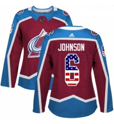 Womens Adidas Colorado Avalanche 6 Erik Johnson Authentic Burgundy Red USA Flag Fashion NHL Jersey 