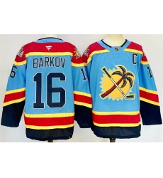 Men Florida Panthers 16 Aleksander Barkov Blue 2024 25 Reverse Retro With C Patch Stitched Hockey Jersey