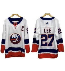 Men New York Islanders 27 Anders Lee Navy White Adidas 2020 21 Reverse Retro Alternate With C Patch NHL Jersey