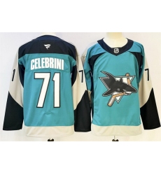Men San Jose Sharks 71 Macklin Celebrini Teal 2025 Alternate Stitched Hockey Jersey