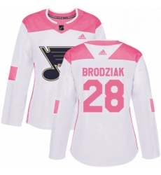 Womens Adidas St Louis Blues 28 Kyle Brodziak Authentic WhitePink Fashion NHL Jersey 